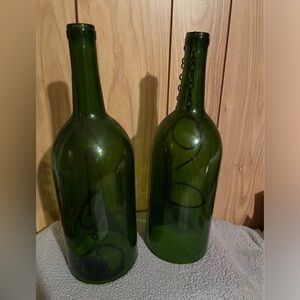 Green Glass Decorative Wine Bottles - Set of 2